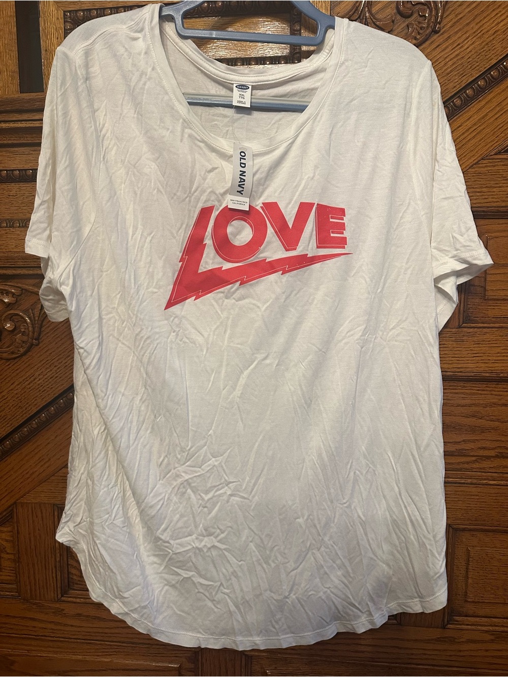 Old Navy White Tee with Bright Pink LOVE Graphic
